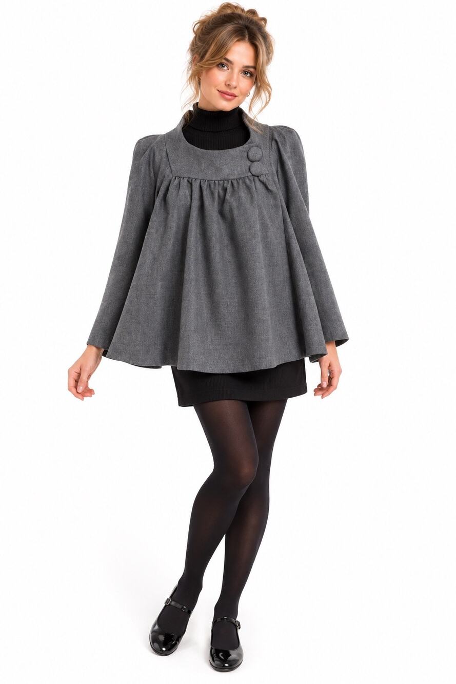 Vintage ‘00s Lacey Parker 100% Wool Gray Retro Mod Swing Trapeze Babydoll Jacket